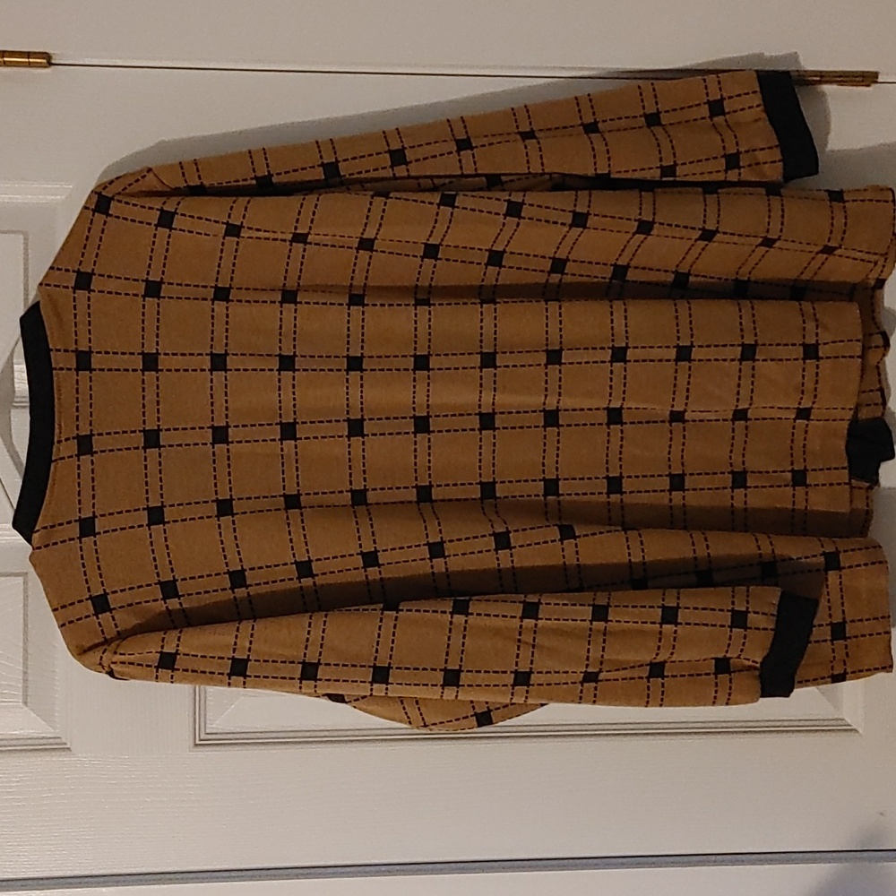 Vintage Button Up Cardigan Sz Large Black Trim Classic Checkered Retro Pattern - Picture 3 of 4